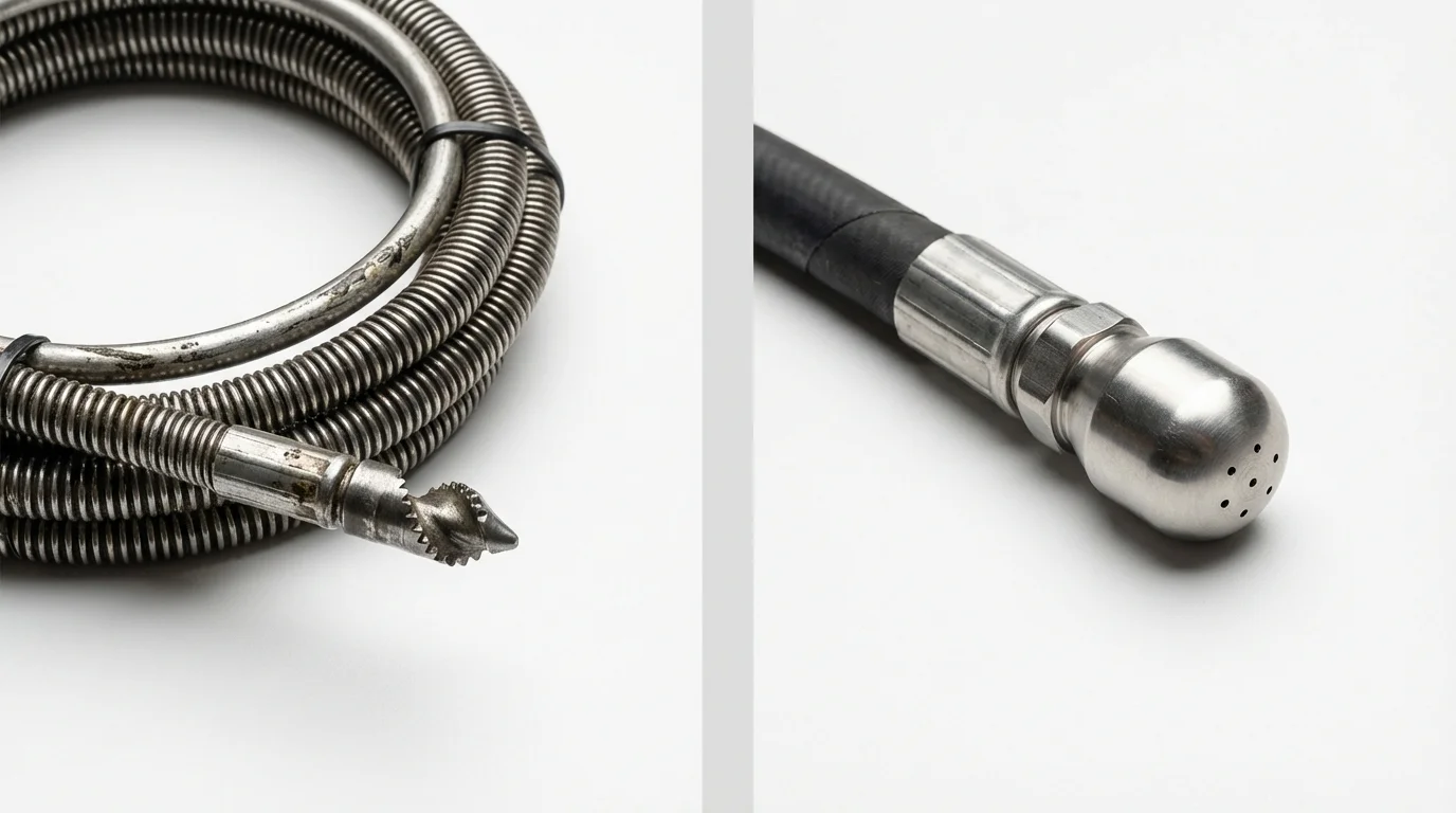 Drain snake cable and hydro jetting nozzle used for drain cleaning in Central City, CO