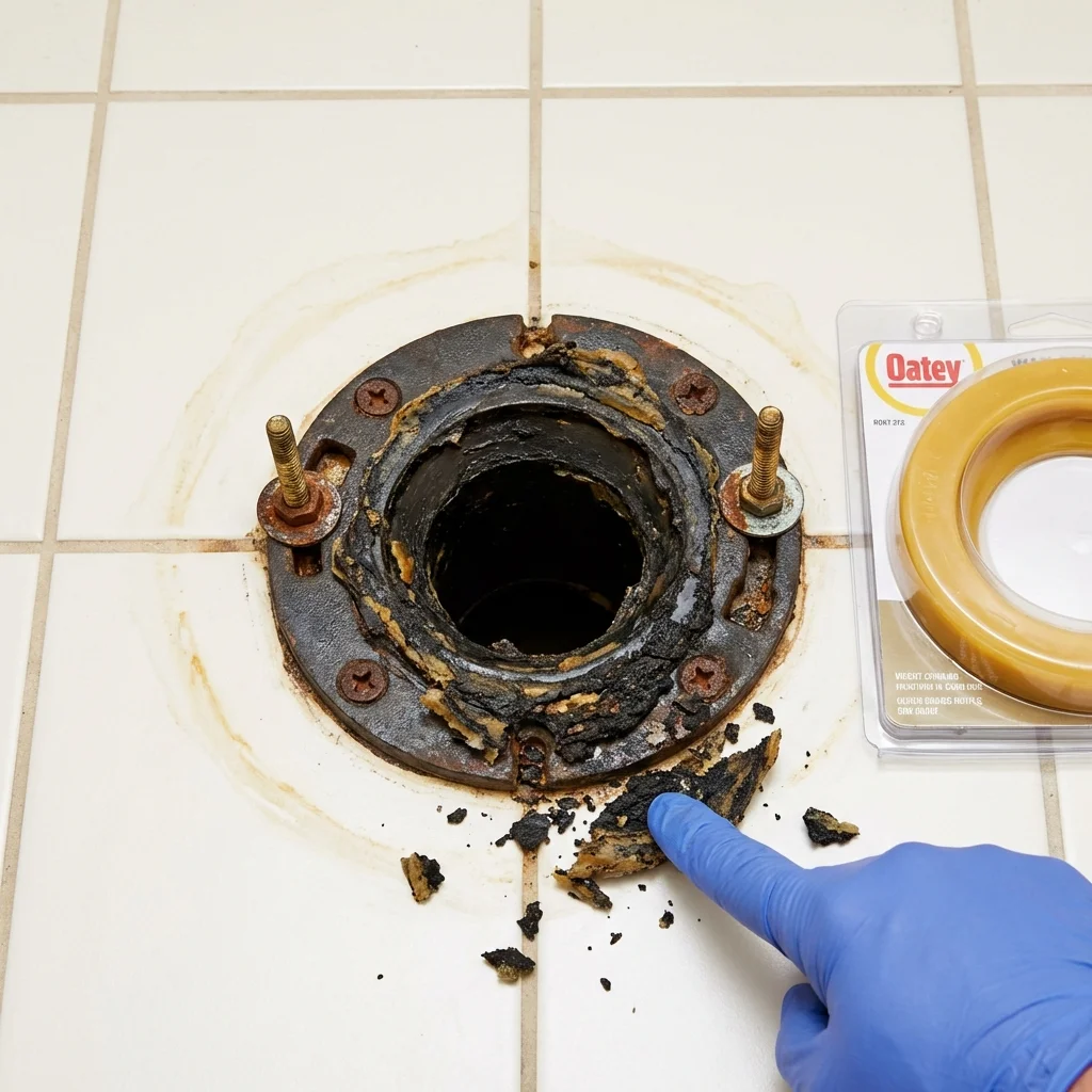 Failed wax ring showing water seepage at the base of a toilet in a Central City, CO home